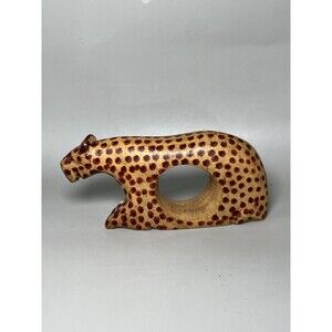 Hand Carved Wood Cheetah Figurine Spotted Brown Animal Sculpture Small Decor